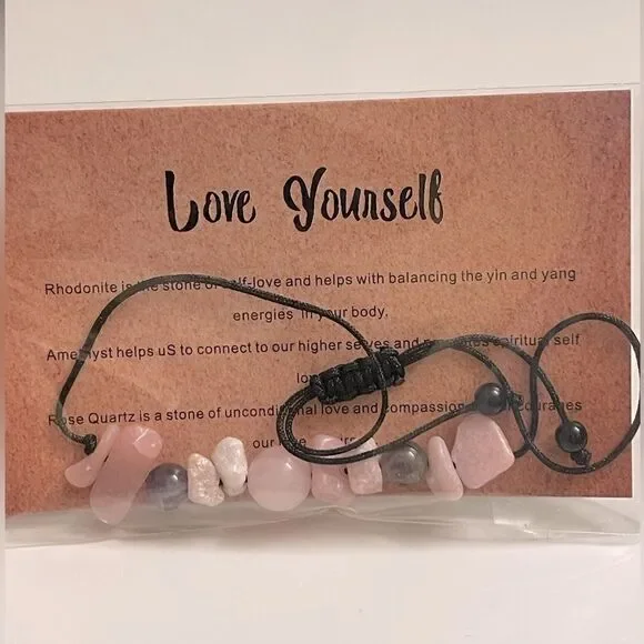 “Love Yourself” Tumbled Stone Bracelet (Rose Quartz, Amethyst, Rhodonite) - Picture 8 of 12